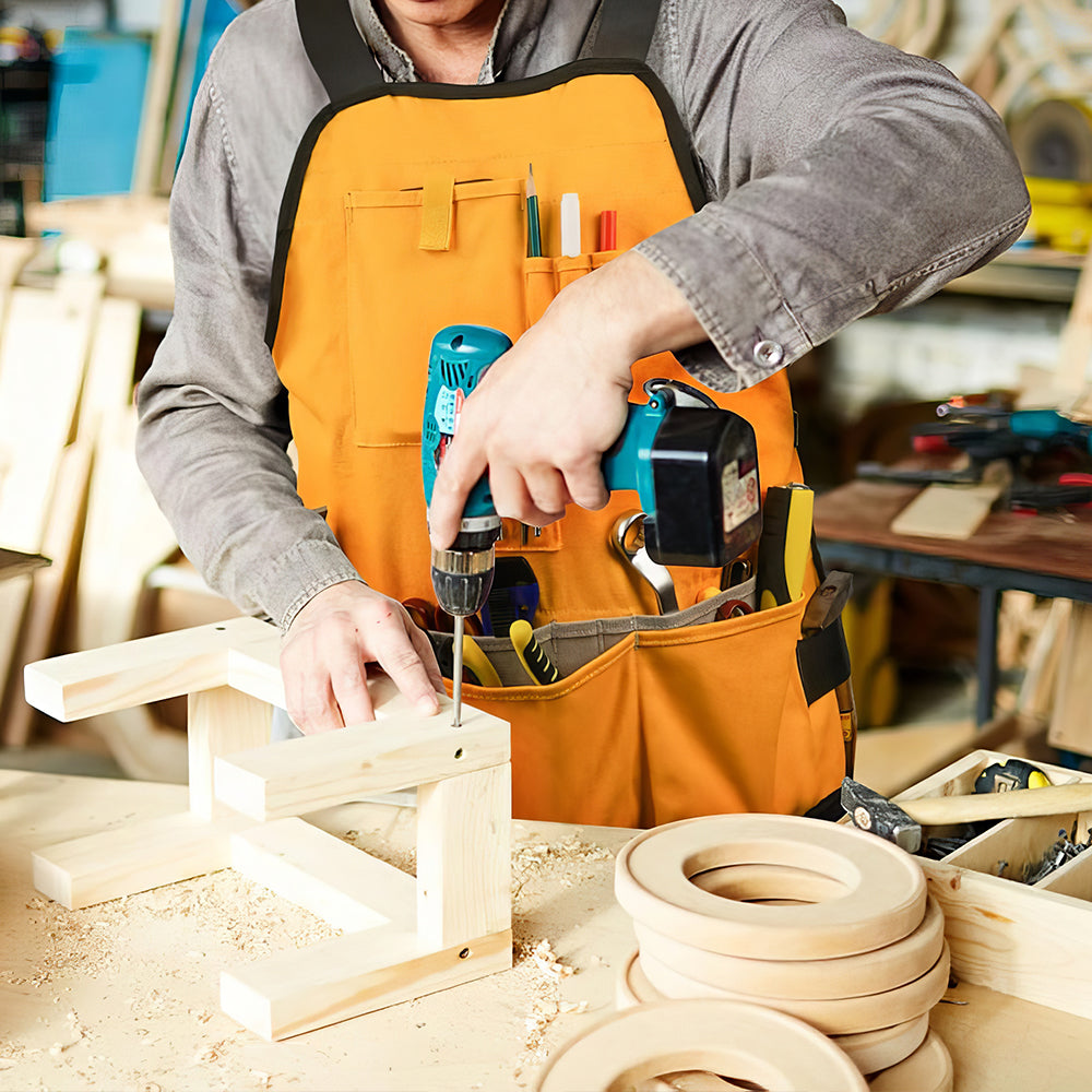 Canvas Work Apron with 21 Tool Pockets & Magnetic Strips, Unisex, Yellow