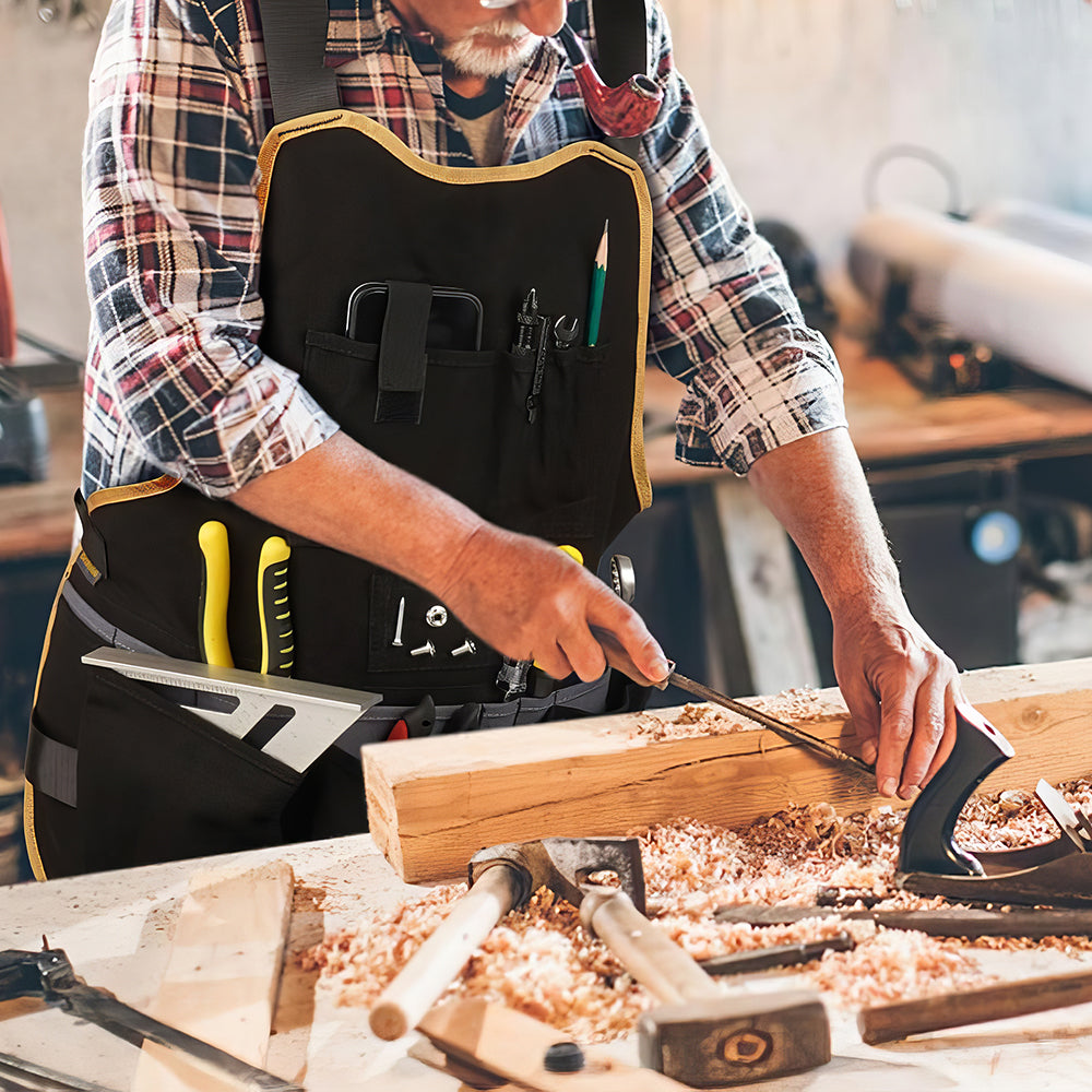 Canvas Work Apron with 21 Tool Pockets & Magnetic Strips, Unisex, Yellow