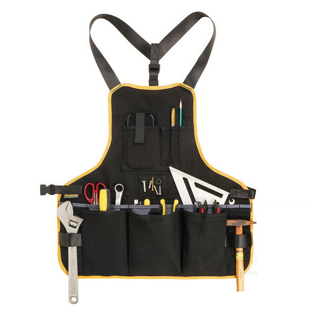 Canvas Work Apron with 21 Tool Pockets & Magnetic Strips, Unisex, Yellow