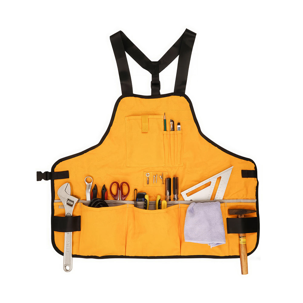 Canvas Work Apron with 21 Tool Pockets & Magnetic Strips, Unisex, Yellow