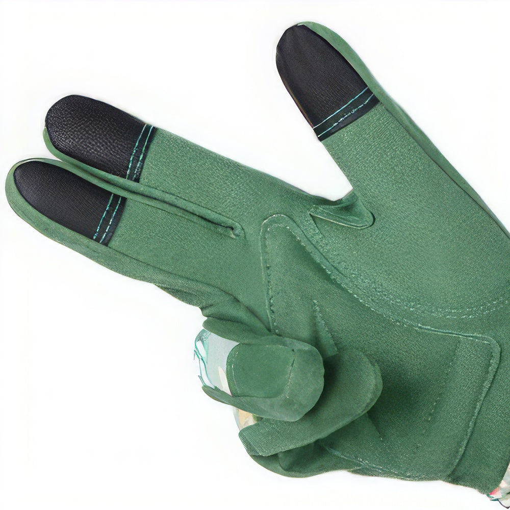 Women’s Long Gardening Gloves, Durable Leather, Green Floral Print